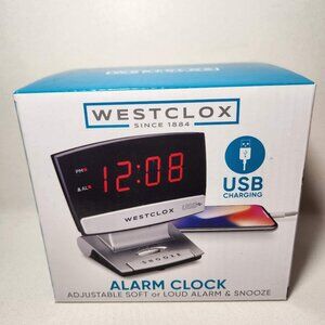 Digital Desk Table Alarm Clock with USB Charging Port Black Silver LED L…